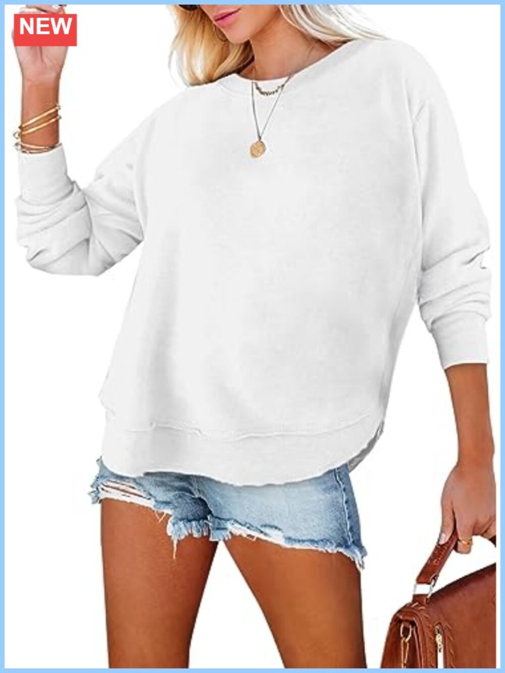 Women's Oversized Crewneck Pullover Long Sleeve Sweatshirt Curved Hem